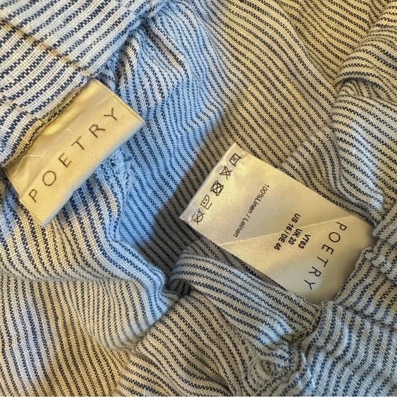 Poetry Linen Blue & White Striped Drawstring Shorts Size 16 Women’s - Picture 7 of 8